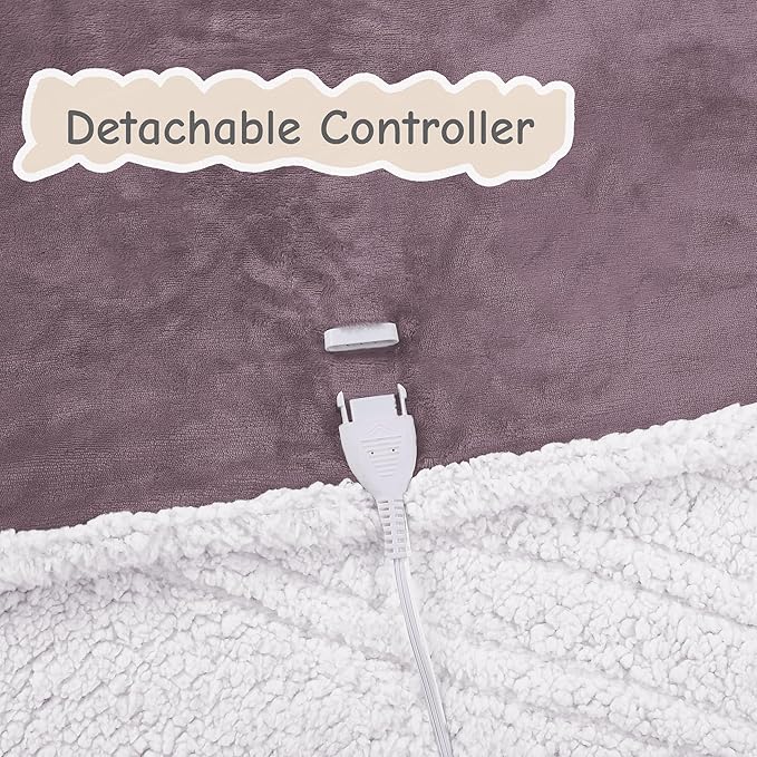 Electric Heated Blanket Throw Size 50"x60", Soft Flannel with Overheat Protection, 6 Adjustable Heat Settings & 3-Hour Auto-Off Timer, Fast Heating for Winter Comfort, Purple