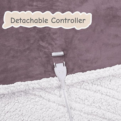 Electric Heated Blanket Queen Size 84"x90", Soft Flannel with Dual Controllers & Overheat Protection, 6 Adjustable Heat Settings & 10-Hour Auto-Off Timer, Fast Heating for Winter Comfort, Purple