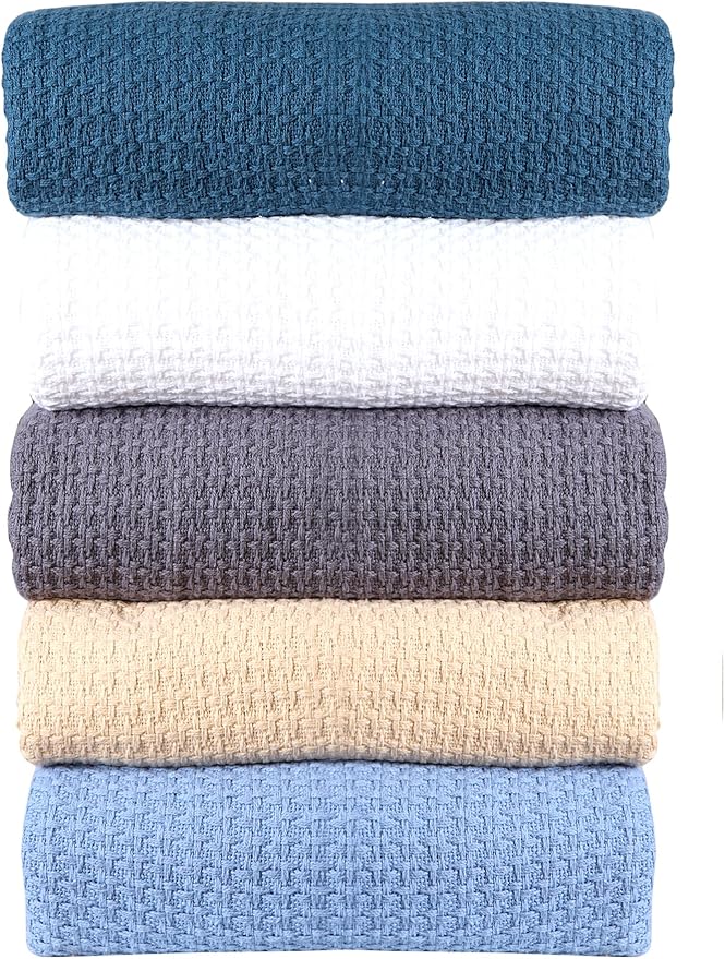 HILLFAIR 100% Combed Cotton Blanket– Twin Bed Blanket– Soft Cozy Warm Multipurpose Throws for Luxury Home Decor– 66 x 90 inch Twin XL Size Cotton Blankets for Beds- Bed Blankets for All Season- Grey