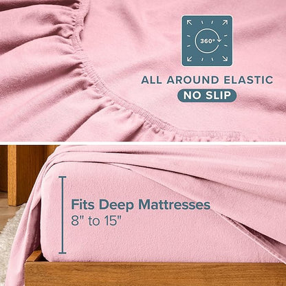Bare Home Flannel Sheet Set 100% Cotton Twin Extra Long, Velvety Soft Heavyweight - Double Brushed Flannel - Deep Pocket (Twin XL, Light Pink)