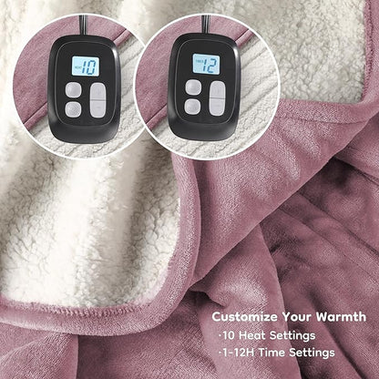 Electric Heated Blanket King Size - 90"x100", Soft Flannel Heating Blanket, 10 Heating Levels, 1-12 H Auto Shut Off, Breathable Warm and Washable for Bed, Purple