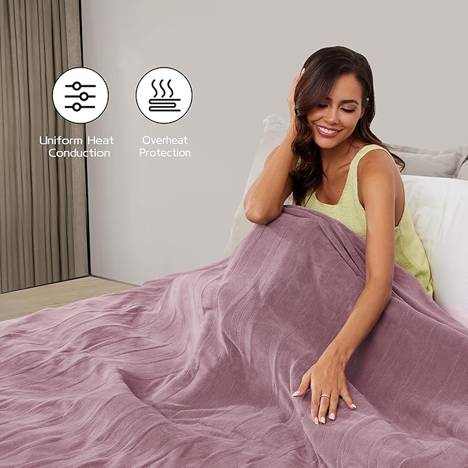 Electric Heated Blanket 72"x84" Full Size, Soft Coral Fleece with 4 Heating Levels and 10 Hours Auto-Off, Machine Washable, Cozy Plush Fabric for Home, Purple