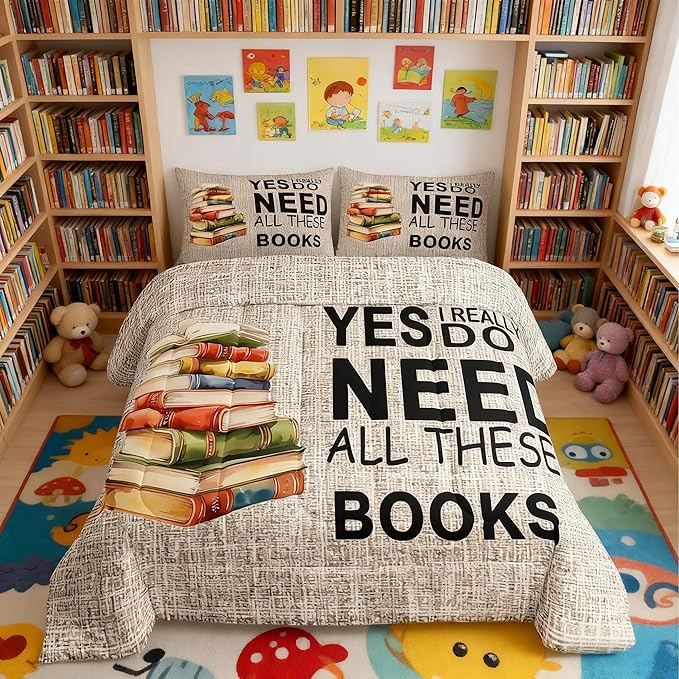 Castle Fairy Books Pattern Comforter Set,Book Lover Bedding Set for Kids Girls Women,Adults Book Comforter,Watercolor Quilted Duvet Set Bedroom Collection Twin Size 2Pcs