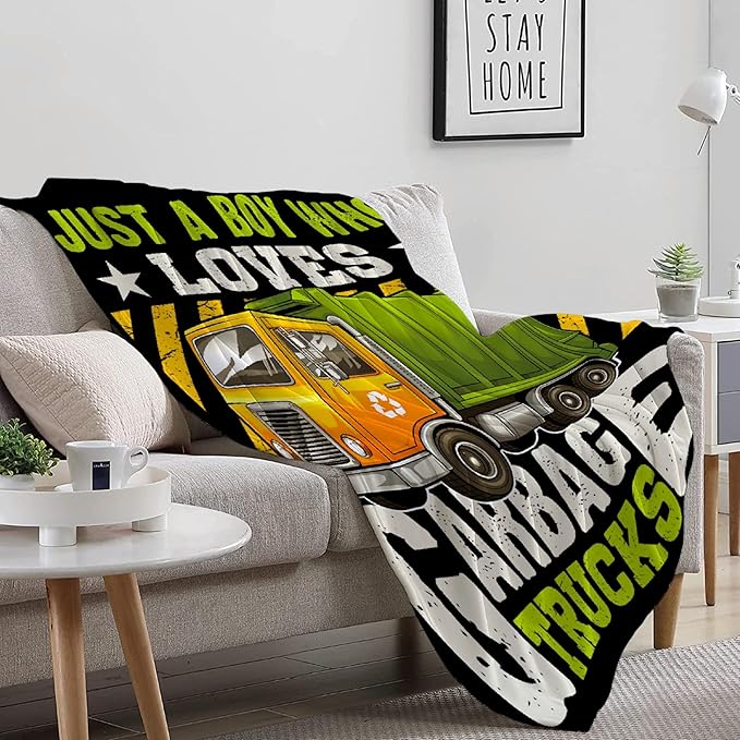Garbage Trucks Blanket, Truck Gifts for Kids, Car Themed Flannel Blankets with Name, Soft Cozy Lightweight Throws Gifts for Truck Lovers & Boys 40 x 30 Inch for Baby