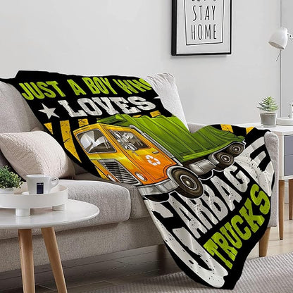 Garbage Trucks Blanket, Truck Gifts for Kids, Car Themed Flannel Blankets with Name, Soft Cozy Lightweight Throws Gifts for Truck Lovers & Boys 40x50 Inch for Kid