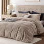 Bedsure Fluffy Duvet Cover Set - Ultra Soft Plush Shaggy Comforter Cover Queen Size, Warm Flannel Fleece Bed Sets for Winter, 3 Pieces (Striped Pattern, Khaki)