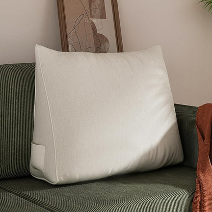 WOWMAX Back Pillow for Bed Sitting up-Bed Wedge Pillow Back Support Pillows for Bed & Sofa Couch, 85% Linen 15% Cotton Blend, White