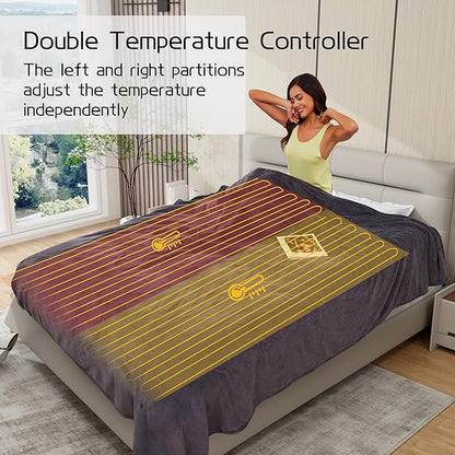 Electric Heated Blanket 90"x100" King Size, Soft Coral Fleece, Dual Controllers with 4 Heating Levels and 10 Hours Auto-Off, Machine Washable, Cozy Plush Fabric for Home, Dark Gray