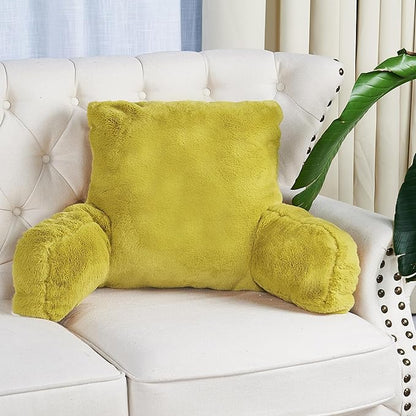 Home Soft Things Fox Faux Fur Bedrest Reading Pillow with Handle and Side Pocket, Backrest Armrest Pillow Back Support for Sitting up in Bed, 20" x 18" x 17", Lemon Curry
