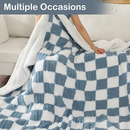 Electric Heated Blanket Full Size 72"×84" with 6 Heating Levels & 1-10Hs Auto Off, Checkered Plaid Heating Blanket Double Sided Sherpa, Fast Heating, Machine Washable for Christmas Gift Light Blue