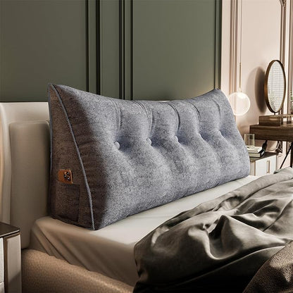 11 lbs Thickened Wedge Pillow Headboard Body Positioner Bed Wedge Pillow Backrest Support Triangular Headboard Pillow for Sleeping with Side Pocket Velvet Positioning Support Light Grey Queen