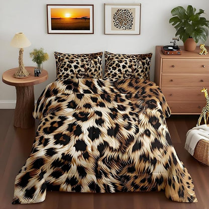 Feelyou Leopard Print Comforter Set - Cheetah Print Bedding Set for Kids - 1 Comforter Set with 2 Pillowcases - Full Size