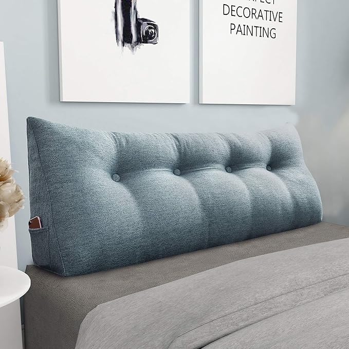 Wedge Headboard Pillow Dorm Room Reading Pillow Back Support for Sitting Up in Bed Bolster Lumbar Cushion Body Positioning Bedrest Cotton Linen 54in Gray Full