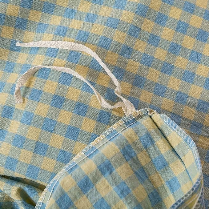 BuLuTu Blue Plaid Duvet Cover Queen Soft Cotton Reversible Gingham Duvet Cover Set for Boys Girls 3 pc Geometric Bedding Set Queen Comforter Cover and 2 Pillowcases