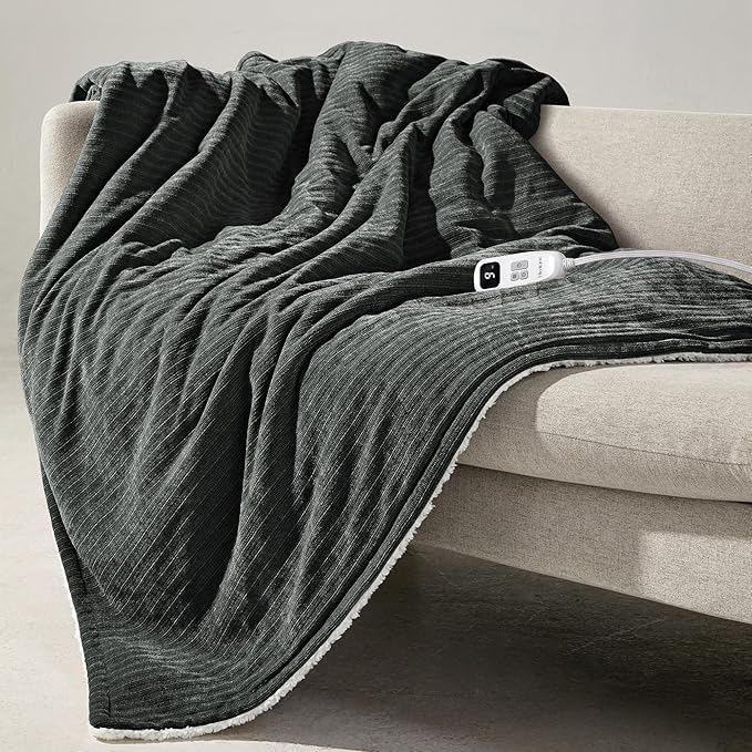 Heated Throw Blanket, 50"x60"Ultra Soft Cozy Chenille Electric Blanket with 10 Heating Levels & 2-10H Auto-Off, Fasting Heating for Couch/Bed, ETL Certified, Machine Washable(Grey)