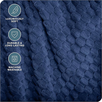 Bare Home Textured Fleece Blanket - Twin/Twin Extra Long - Ultra-Soft Lightweight for Bed, Sofa, and Couch - Luxury Microplush - Cozy Warm Blanket (Twin/Twin XL, Waffle Dark Blue)