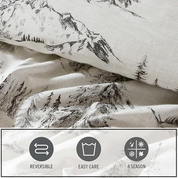 Eddie Bauer - Twin Comforter Set, Reversible Bedding with Matching Sham, Oeko-Tex Certified, Dorm Essentials (Rocky Mountain Cabin Grey)