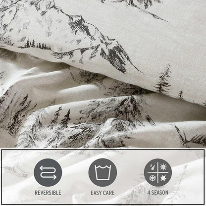 Eddie Bauer - Twin Comforter Set, Reversible Bedding with Matching Sham, Oeko-Tex Certified, Dorm Essentials (Rocky Mountain Cabin Grey)