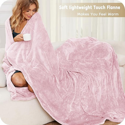 Electric Heated Blanket King Size 90×100, Comfortable & Luxurious Flannel, 4 Heating Levels & 10 H Auto Shut Off, Light Pink