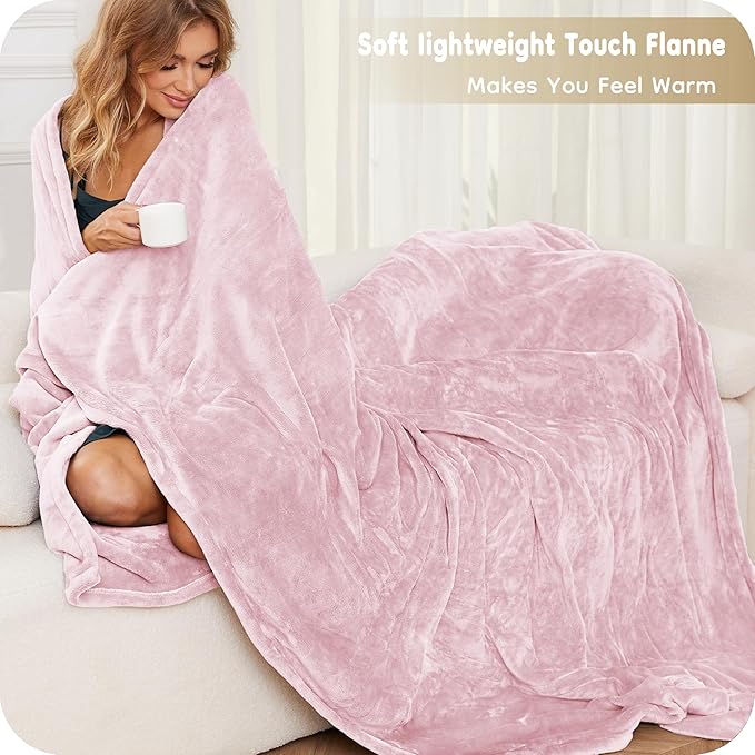 Electric Heated Blanket 84" x 90" Queen Size with Dual Control Warm Flannel Heated Blanket with 4 Heating Levels & 10 Hours Auto-Off, Fast Heating, Machine Washable, for Bedding -Light Pink