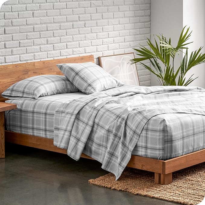 Bare Home Flannel Sheet Set Prints, 100% Cotton, Velvety Soft Heavyweight - Double Brushed Flannel for Extra Softness & Comfort - Deep Pocket - Bed Sheets (Twin, Tartan Plaid)