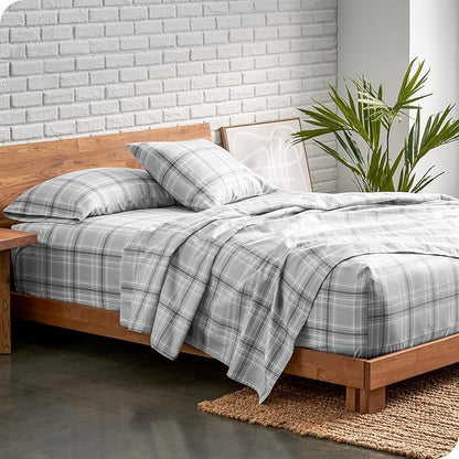 Bare Home Flannel Sheet Set Prints, 100% Cotton, Velvety Soft Heavyweight - Double Brushed Flannel for Extra Softness & Comfort - Deep Pocket - Bed Sheets (Twin XL, Tartan Plaid)