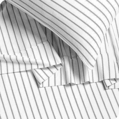 Bare Home Flannel Sheet Set Prints, 100% Cotton, Velvety Soft Heavyweight - Double Brushed Flannel for Extra Softness & Comfort - Deep Pocket - Bed Sheets (Twin XL, Ticking Stripe - White/Grey)