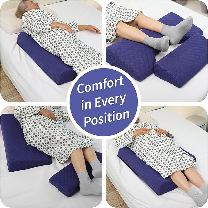 Lenora Bed Sore Pillow Set, Positioning Wedge Pillow with Extra Auxiliary Pillow, Bed Sore Cushion with Non-Skid Fabric, Prevent BedSores, Provide Comfort for Bedridden Patients, Dark Slate Blue