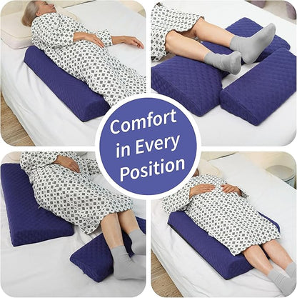 Lenora Bed Sore Pillow Set, Positioning Wedge Pillow with Extra Auxiliary Pillow, Bed Sore Cushion with Non-Skid Fabric, Prevent BedSores, Provide Comfort for Bedridden Patients, Dark Slate Blue