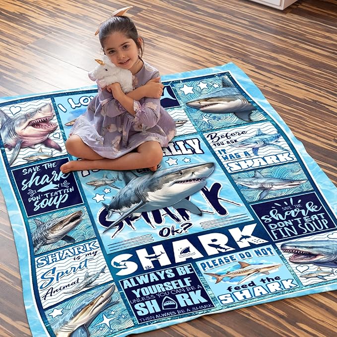Shark Blanket Ocean I Just Really Like Sharks Throw Blanket Gifts for Girls Boys Kids Adults Soft Flannel Blanket for Sofa Couch Bed Warm Cozy Home Decor for All Seasons,90"x 120"for King/Oversize