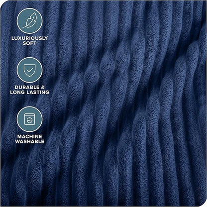 Bare Home Textured Fleece Blanket - Full/Queen - Ultra-Soft Lightweight for Bed, Sofa, and Couch - Luxury Microplush - Cozy Warm Blanket (Full/Queen, Ribbed Dark Blue)