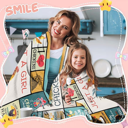 Just A Girl Who Loves Chickens Blanket 50" X 40" for Girls Kids, Chicken Lover Gifts for Birthday Christmas, Soft Warm Cozy Blanket for Bed Sofa Sleep