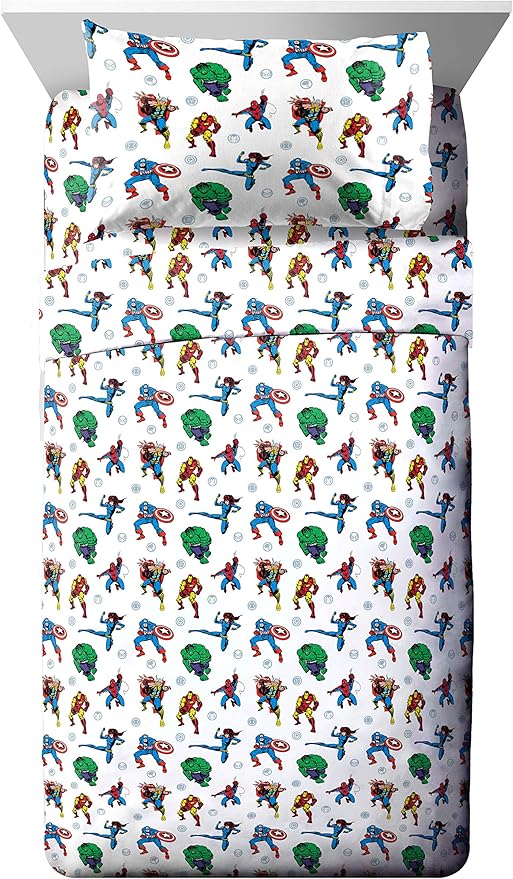 Jay Franco Marvel Avengers Fighting Team 5 Piece Full Bed Set - Includes Reversible Comforter & Sheet Set Bedding - Super Soft Fade Resistant Microfiber (Official Marvel Product)