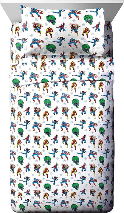 Jay Franco Marvel Avengers Fighting Team 4 Piece Twin Bed Set - Includes Reversible Comforter & Sheet Set Bedding - Super Soft Fade Resistant Microfiber (Official Marvel Product)