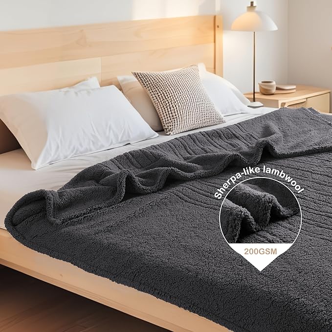 Electric Heated Blanket Throw Size 50"×60" with 6 Heating Levels & 3 Hours Auto Off, Heating Blanket Double Sided Plush Sherpa, Fast Heating, Machine Washable for Christmas Gift - Dark Gray