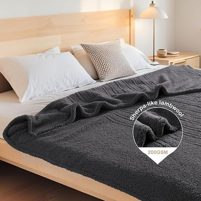 Electric Heated Blanket Throw Size 50"×60" with 6 Heating Levels & 3 Hours Auto Off, Heating Blanket Double Sided Plush Sherpa, Fast Heating, Machine Washable for Christmas Gift - Dark Gray