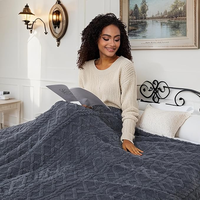 Electric Heated Blanket Full Size 72"x84", Ultra Soft Sherpa Fleece, 5 Heat Levels & 10-Hour Auto-Off, Fast Heating for Cozy Winter Comfort, Dark Gray