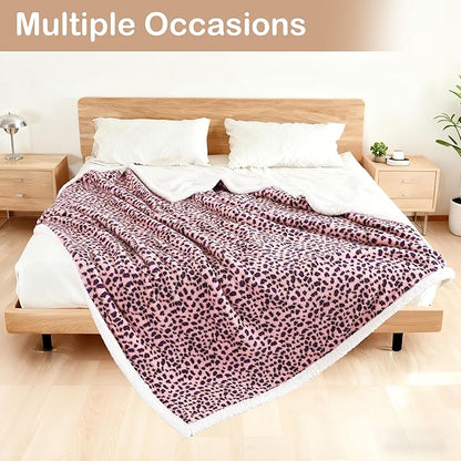 Electric Heated Blanket Full Size 72"×84" with 6 Heating Levels &10Hs Auto Off, Heating Double Sided Plush Sherpa, Fast Heating, Machine Washable Leopard Print Pink & Purple