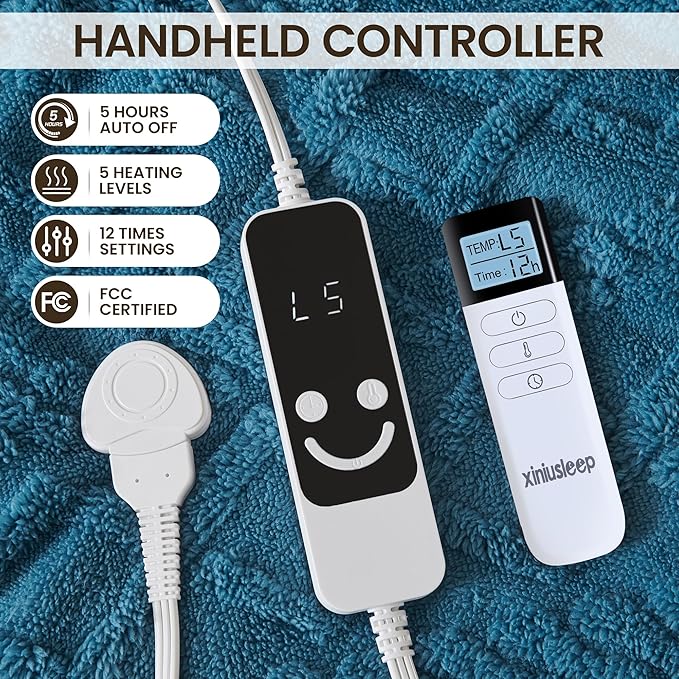 Heated Blanket Electric Blanket, 62"×84" Heating Blanket, 5 Heating Level, 1-12 Hour Auto Off, Intelligent Overheat Protection (Navy Blue)