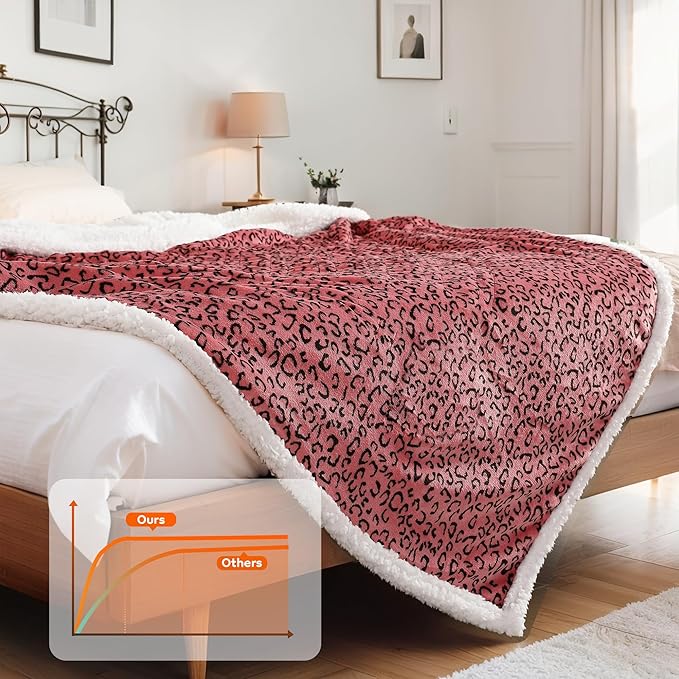 Electric Heated Blanket Full Size 72x84 - Leopard Print Flannel Soft Heating Blanket with 10 Heat Levels & Auto Shut Off, Machine Washable Warm Throw for Bed Couch, Black Red