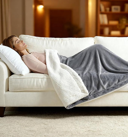 Heated Blanket Electric Throw 50"x60" – Safe Electric Heating Blanket with Auto Shut-Off & Overheat Protection, 10 Heat Settings, Washable Heated Throw for Couch, Bed, Office & Dorm