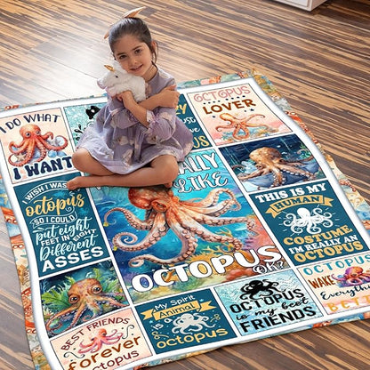 Octopus Blanket Ocean Animal I Just Really Like Octopus Throw Blanket Gifts for Kids Adults Soft Flannel Blanket for Sofa Couch Bed Warm Cozy Home Decor for All Seasons,40"x50"for Kids/Baby