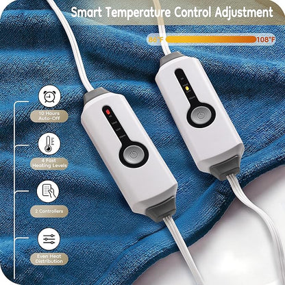 Electric Heated Blanket King Size 90×100, Comfortable & Luxurious Flannel, 4 Heating Levels & 10 H Auto Shut Off, Lake Blue