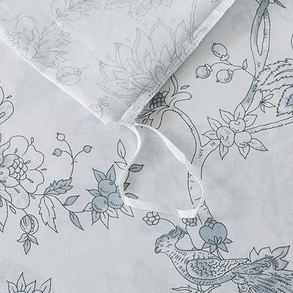 FADFAY Gray and White Duvet Cover Set Twin Shabby White Floral Bedding Vintage Bird Farmhouse Bedding Rustic Peacock Quilt Cover 100% Cotton Comforter Cover with Hidden Zipper Closure 3Pcs, Twin Size