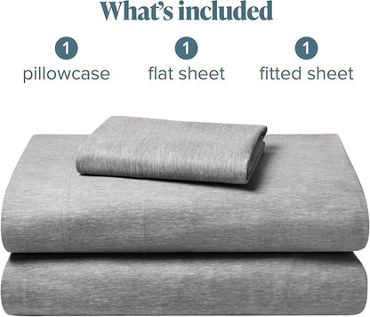 Bare Home Flannel Sheet Set 100% Cotton, Velvety Soft Heavyweight - Double Brushed Flannel - Deep Pocket (Twin XL, Heathered Light Grey)