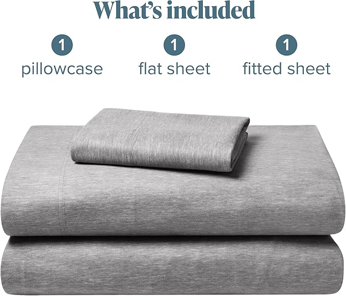 Bare Home Flannel Sheet Set Prints, 100% Cotton, Velvety Soft Heavyweight - Double Brushed Flannel for Extra Softness & Comfort - Deep Pocket - Bed Sheets (Twin, Heathered Light Grey)