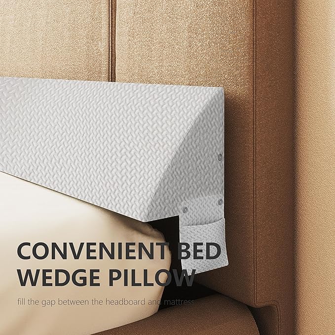 Bed Wedge Pillow for Headboard Gap Bed Mattress Gap Filler (0-8") Between Headboard/Wall and Mattress White King Size Foam Support Triangle Bloster Pillow Stoppers with 2 Pockets