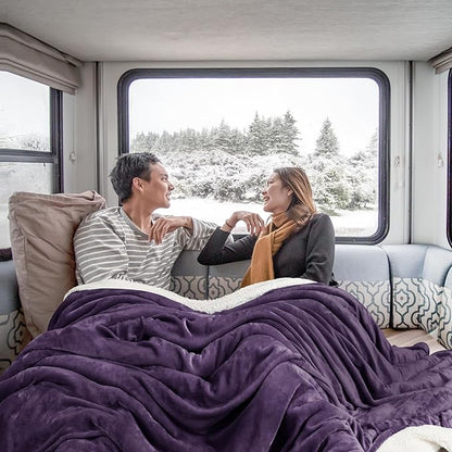 Utopia Bedding Sherpa Blanket King Size (Plum, 90x102 Inches) - Soft Plush Fleece Reversible Blanket for Bed, Sofa, Couch, Camping and Travel