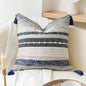 BlissBlush Navy Dark Blue Decorative Throw Pillow Cover 18x18 Square Boho Accent Pillowcase Tassels Farmhouse Cushion for Couch Sofa Bedroom Living Room Home Décor Cover ONLY
