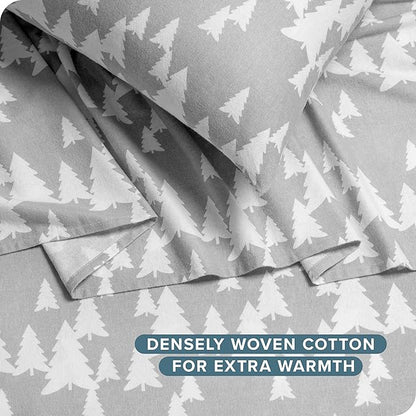 Bare Home Flannel Sheet Set Prints, 100% Cotton, Velvety Soft Heavyweight - Christmas Sheets - Double Brushed Flannel for Extra Softness & Comfort - Deep Pocket - Holiday Sheets (Twin, Winter Trees)